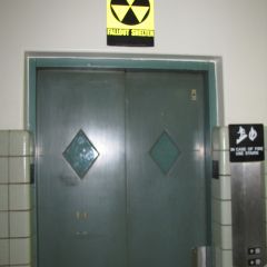 A relic of the Cold War still hangs over the elevator.