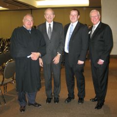 Justice Robert L. Carter, ISBA member Mark McGrath, his son, new admittee Patrick McGrath and ISBA President John O'Brien