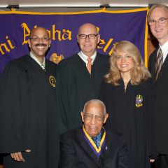 Judge Leighton (seated), Pierre Priestley (from left), Judge James F. Holderman, Michele Jochner, PAD District XI Justice John K. Norris.