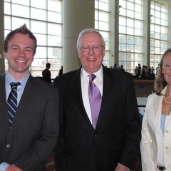 New admittees (and couple) Christopher Crevier and Natalie Lange of Chicago with President O'Brien