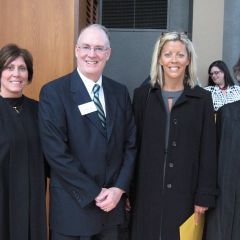 Justice Mary S. Schostock, ISBA 3rd Vice President Thies, new admittee Julie Brady of St. Charles, Justice Kathryn E. Zenoff 