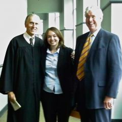 Appellate Justice William E. Holdridge, new admittee Abigail Waeyaert and George F. Mahoney III 