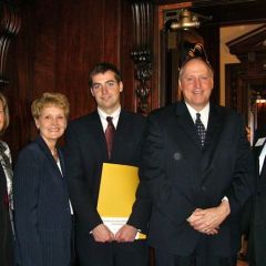 (Click to enlarge) Hon. Katherine M. McCarthy, 6th Judicial Circuit; Mrs. Kevin L. Kehoe; new admittee Martin J. Kehoe; ISBA member Kevin L. Kehoe, ISBA 2nd Vice President John Locallo