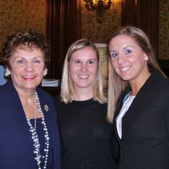 Illinois Supreme Court Justice Rita Garman with new admittees Meredith Fahrner and Cara Pratt