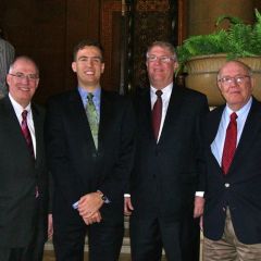 Three generations of Thies lawyers: ISBA 2nd Vice President John Thies, new admittee Daniel Thies, Daniel's father and ISBA member David Thies and ISBA Past President Richard Thies