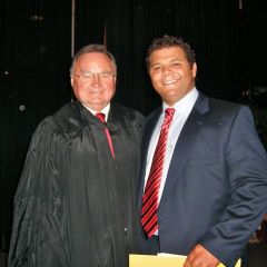 Justice Lloyd A. Karmeier with new admittee Wesley Gozia of Breese.