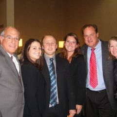 ISBA President Mark D. Hassakis (form left) with new admittees Caitlin Embrich, Matthew Riedle and Kelly Crosby and Kelly's parents, Rose and Tom Crosby