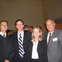 Judge Mark Shaner (from left) with new admittees Eric Bronner and Kay Parish, and ISBA President Hassakis