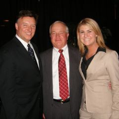 Two of the speakers at the ceremony, ISBA President Elect John G. Locallo (left) and Gordon R. Broom (center), visit with new admittee Jennifer Hoffman.
