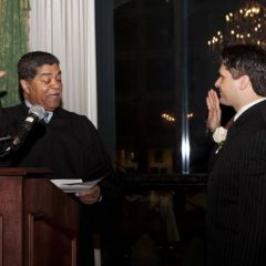 Cook County Chief Judge Timothy Evans swears in new president Robert Groszek. - Photo by Artur Zadrozny