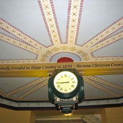 The first-floor clock that is mechanically tied to the one in the courthouse clock tower.