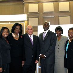 Law Day Chair Kenya Jenkins-Wright, Cook County Circuit Clerk Dorothy Brown, ISBA President-elect Mark Hassakis, keynote speaker and founding partner of Greene and Letts Martin Greene, CCBA President Marian Perkins, CCBA Foundation President Andrea Buford