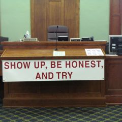 This sign is posted each Friday for drug court in Judge Robbin Stuckert's Room 204.