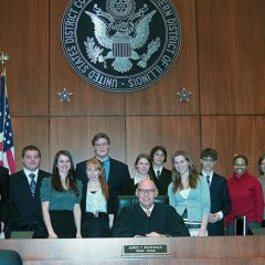 Chief Judge Holderman and the Mock Trial team from Oak Park/River Forest High School.