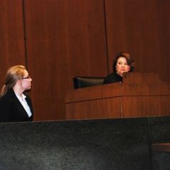 Judge Pamela Loza presides over a mock trial.