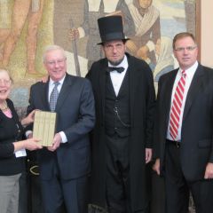 DeKalb head librarian Dee Coover, President O'Brien, 