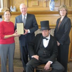 Dixon Head librarian Lynn Roe, President O'Brien, 