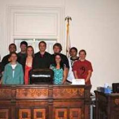 Parties, witnesses, counsel and court personnel gather for a picture at the conclusion of the Law Day Program and mock trial hosted by the PC Bar Association on April 23. 