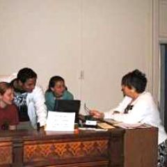 Circuit Clerk Cathy Oliveri prepares court personnel for their Mock Trial roles