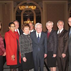 (Click to enlarge) First row from left: CBA President Terri Mascherin, Judge Ann Claire Williams, Justice Rita Garmin, Chief Justice Fitzgerald, Justice Mary Jane Theis, Justice Bob Thomas, Chief Judge James Holderman. Back row: Justice Lloyd Karmeier, ISBA President Mark Hassakis