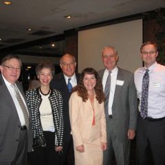 Russell Scott, Circuit Judge Annette Eckert, ISBA President-elect Mark Hassakis, Julie Katz, Bob Bassett, 2nd Vice President of the St. Clair County Bar Association, and Associate Circuit Judge Heinz Rudolf.