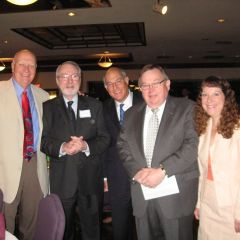 Retired Associate Circuit Judge Robert Hillebrand, Joseph McDonnell, ISBA President-elect Mark Hassakis, Russell Scott and Julie Katz.