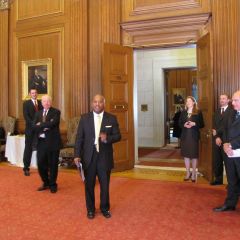 Supreme Court Admissions Clerk Perry Thompson goes over last minute instructions with the ISBA group.