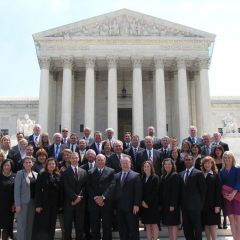 ISBA President Mark D. Hassakis with the new admittees on the steps of the U.S. Supreme Court.