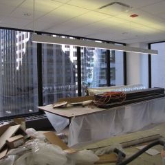 Ceiling tiles and lights are ready in the library/conference room.