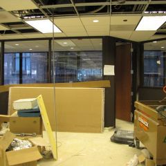 The new CLE studio has been painted and glass has been installed.