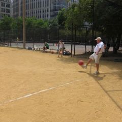 ISBA Board member Judge Russell Hartigan gets his leg into it.