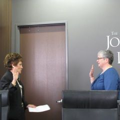 Illinois Supreme Court Justice Rita B. Graman swears in M. Carol Pope as the new President of the Illinois Judges Association
