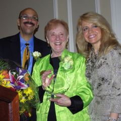 Former ISBA Board member and retired Judge Sheila M. Murphy is presented with the award for her career of community service, justice and advocacy for human rights by Chicago Alumni Chapter Justice Pierre Priestley and Executive Board Chair Michele Jochner