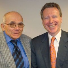 The seminar's namesake - De Paul University College of Law Professor Vincent Vitullo - greets seminar speaker James J. Grogan, Deputy Administrator and Chief Counsel of the ARDC