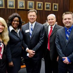 Phi Alpha Delta Assistant District XI Justice and Chair of the Executive Board of the Chicago Alumni Chapter Michele M. Jochner; New Chicago Alumni Chapter Inductee, Clerk of the Circuit Court of Cook County Dorothy Brown; ISBA President John G. Locallo; ISBA Past President Bob Downs; Chicago Alumni Chapter Vice Justice Ryan Schermerhorn
