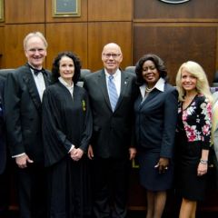 John Locallo; Phi Alpha Delta District XI Justice John K. Norris; Jayne Reardon, Executive Director of the Illinois Supreme Court Commission on Professionalism; Chief Judge James F. Holderman of the United States District Court for the Northern District of Illinois and Honorary Chair of the Executive Board of the Chicago Alumni Chapter; Dorothy Brown; Michele Jochner;  Phi Alpha Delta International Advocate Steve Savva
