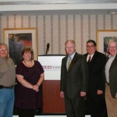 ISBA Immediate Past President Mark Hassakis, ISBA Past President Jack Carey, ISBA Board member and Solo and Small Firm chair Lisa Nyuli, Chief Justice Kilbride, ISBA 3rd Vice President Richard D. Felice, ISBA Past President John O'Brien and ISBA Board member Umberto Davi