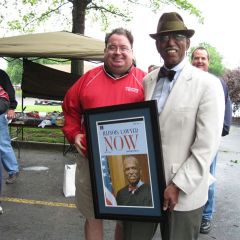 St. Clair County Bar President Kevin Hoerner and 20th Circuit Judge Milt Wharton admire the Illinois Lawyer Now Quarterly cover featuring Wharton from the Fall 2010 issue.