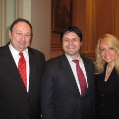 Cook County Judge Michael B. Hyman, Advocates Society President Robert Groszek and Michele Jochner