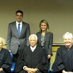 New admittee Macie Kriger and friends with Justices Burke, Freeman and Theis