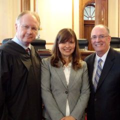 Chief Justice Kilbride, ISBA President-elect John E. Thies  and new admittee Carrie Clark