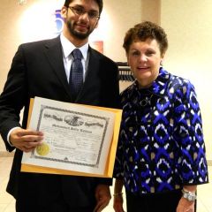 New admittee Mohammed J. Lakhani (Naperville) with with Illinois Supreme Court Justice Rita B. Garman 
