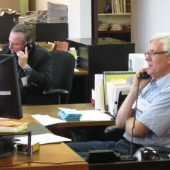 John Taylor and Don LoBue answer caller's questions during the 31st annual Ask a Lawyer Day at ISBA headquarters in Springfield. 