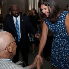 Judge Leighton is greeted by Hon. Anita Alvarez, Cook County State's Attorney