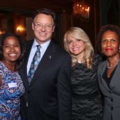 Kenya Jenkins-Wright, ISBA Past President John G. Locallo, and Hon. Diane Shelley of the Circuit Court of Cook County congratulate Michele Jochner.