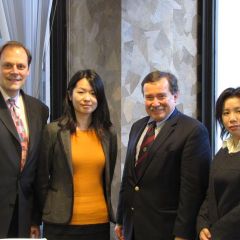 ISBA Board member Mark Wojcik and his fellow John Marshall Law Professor, William B.T. Mock, discussed international law at the ISBA's Chicago Regional Office with a visiting Japanese delegation. On hand for the event were (from left) Wojcik, Kyoko Oikawa, Attorney with the Japanese Ministry of Justice, Mock and Mika Ishii, Chief of 2nd Section for the Japanese Judicial System Department.