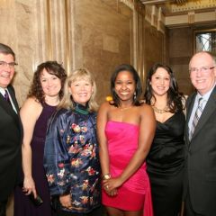 ISBA 3rd Vice President Richard D. Felice, YLD Chair Heather Fritsch, ISBA 2nd Vice President Paula H. Holderman, YLD Soiree Co-Chairs Kenya Jenkins-Wright and Gina Rossi and ISBA President-elect John E. Thies