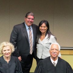 ISBA 2nd Vice President Richard D. Felice with Chicago Bar Association President Aurora N. Abella-Austriaco and Illinois Supreme Court Justices Anne Burke and Charles Freeman.