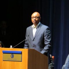 ISBA 3rd Vice President Vincent F. Cornelius delivers remarks during the afternoon ceremony at Arie Crown Theater.