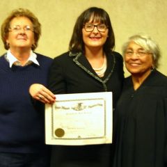 New admittee Elizabeth George with her mother Ellen and Justice Mary W. McDade